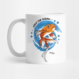 Save the ocean Orange Fish Blue Waves - Environment Mug